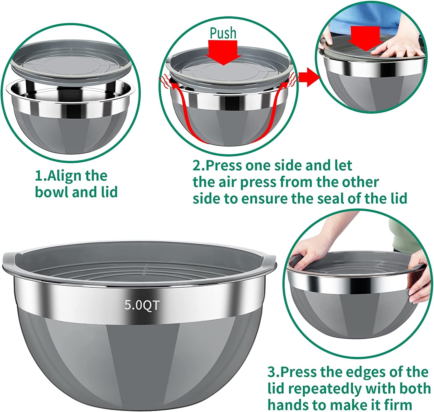 Stainless Steel Mixing Bowls with Airtight Lids - Set of 20 Colorful Nesting Salad Bowls in Various Sizes, Ideal for Mixing, Preparing, and Serving