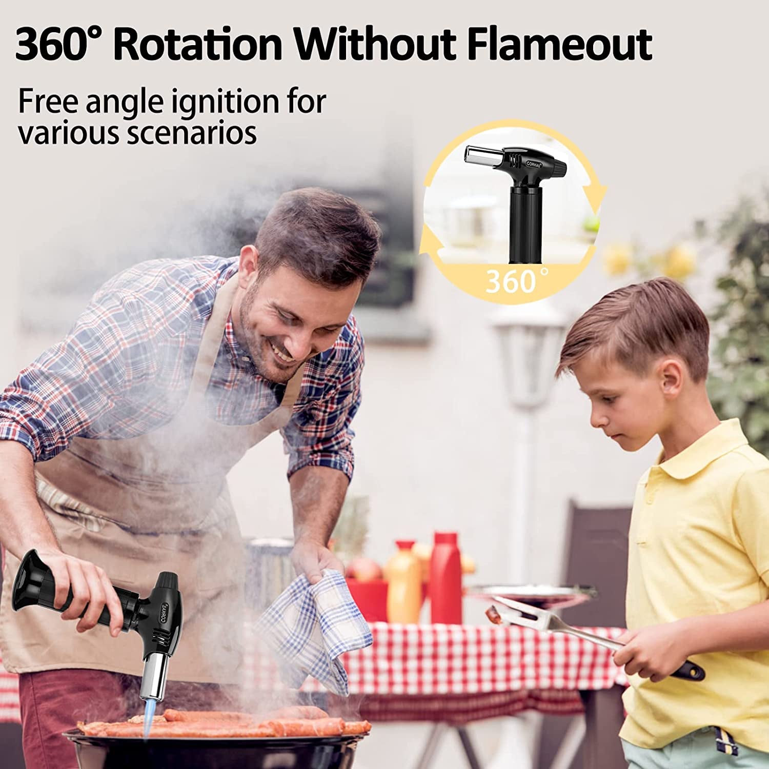 Refillable Kitchen Blow Torch for Culinary Use - Adjustable Flame, Ideal for Desserts, Creme Brulee, BBQ, and Baking (Butane Fuel Not Included)