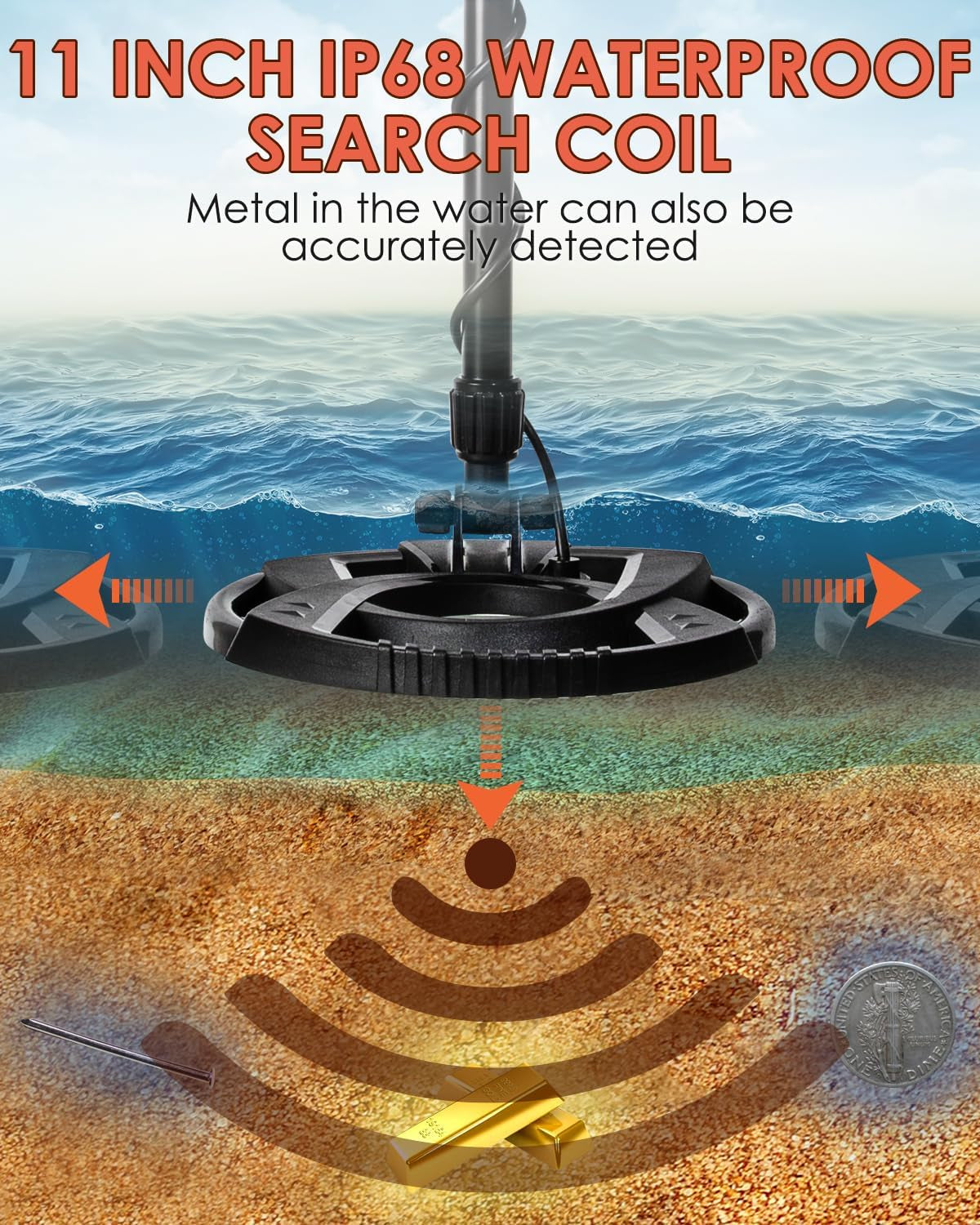 Metal Detector - Waterproof 11" Coil Silver Finder for Adults - All Metals Pinpoint Notch - Beach & Underwater Treasure Deep Detecting - Suitable for Kids, Juniors, and Beginners (Burgundy)