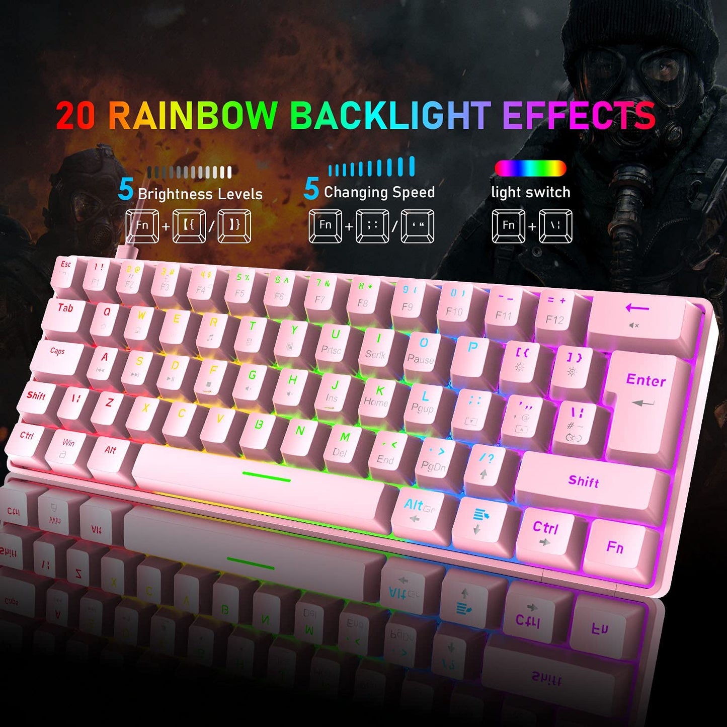 Easy-to-Travel Portable 60% Mechanical Gaming Keyboard - 62-Key Mini Wired Office Keyboard with Blue Switch and LED Backlight, Suitable for Windows, Mac, and Laptop Usage.