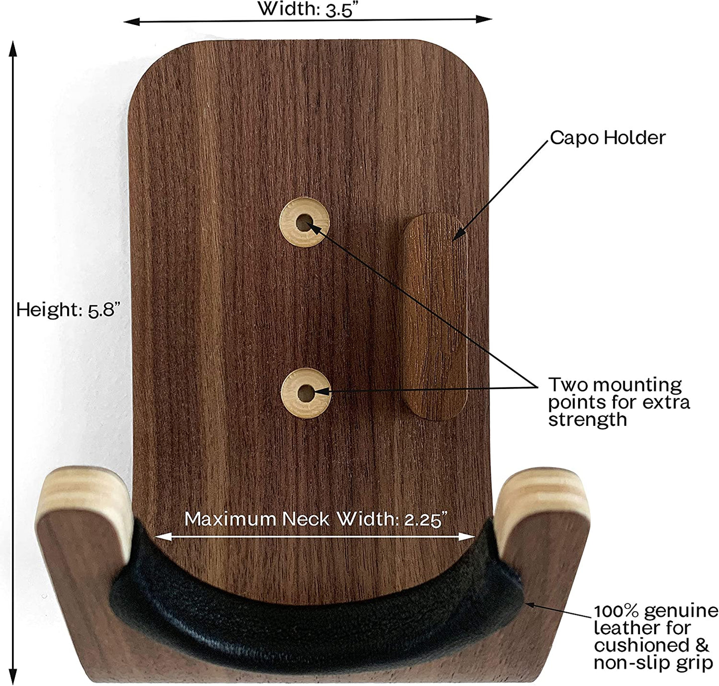 Guitar Wall Mount: A Sleek, Strong, Modern Design Guitar Hanger for Wall Storage and Display. Made from Heavy-Duty Plywood for Secure Wall Mounting, suitable for Ukuleles, Acoustic, Bass, and Electric Guitars.