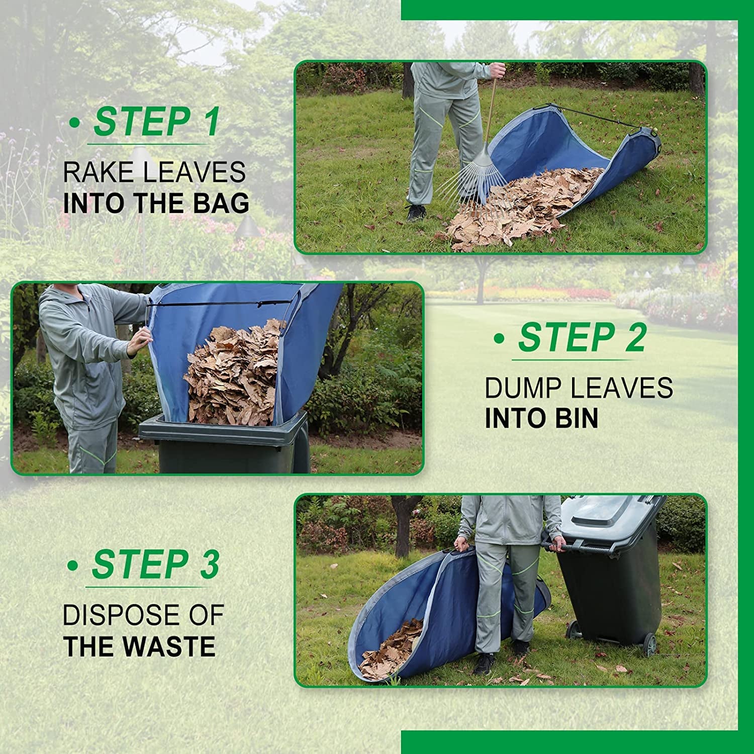 Collapsible and Reusable Leaf Collector: A Heavy-Duty Yard Waste Tool for Leaf Pickup and Loading, Featuring a Foldable Dustpan Design