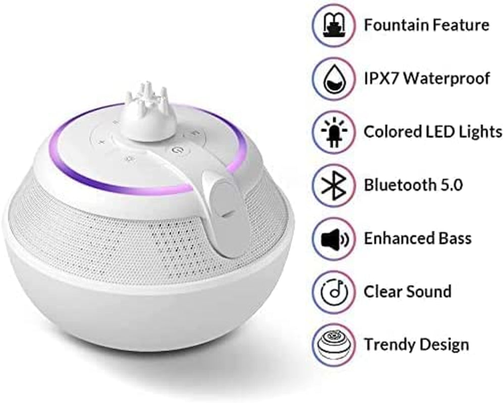 Waterproof Bluetooth Speaker - Floating Party Outdoor Pool Speakers with Lights and Deep Bass for Hot Tub Water (White)