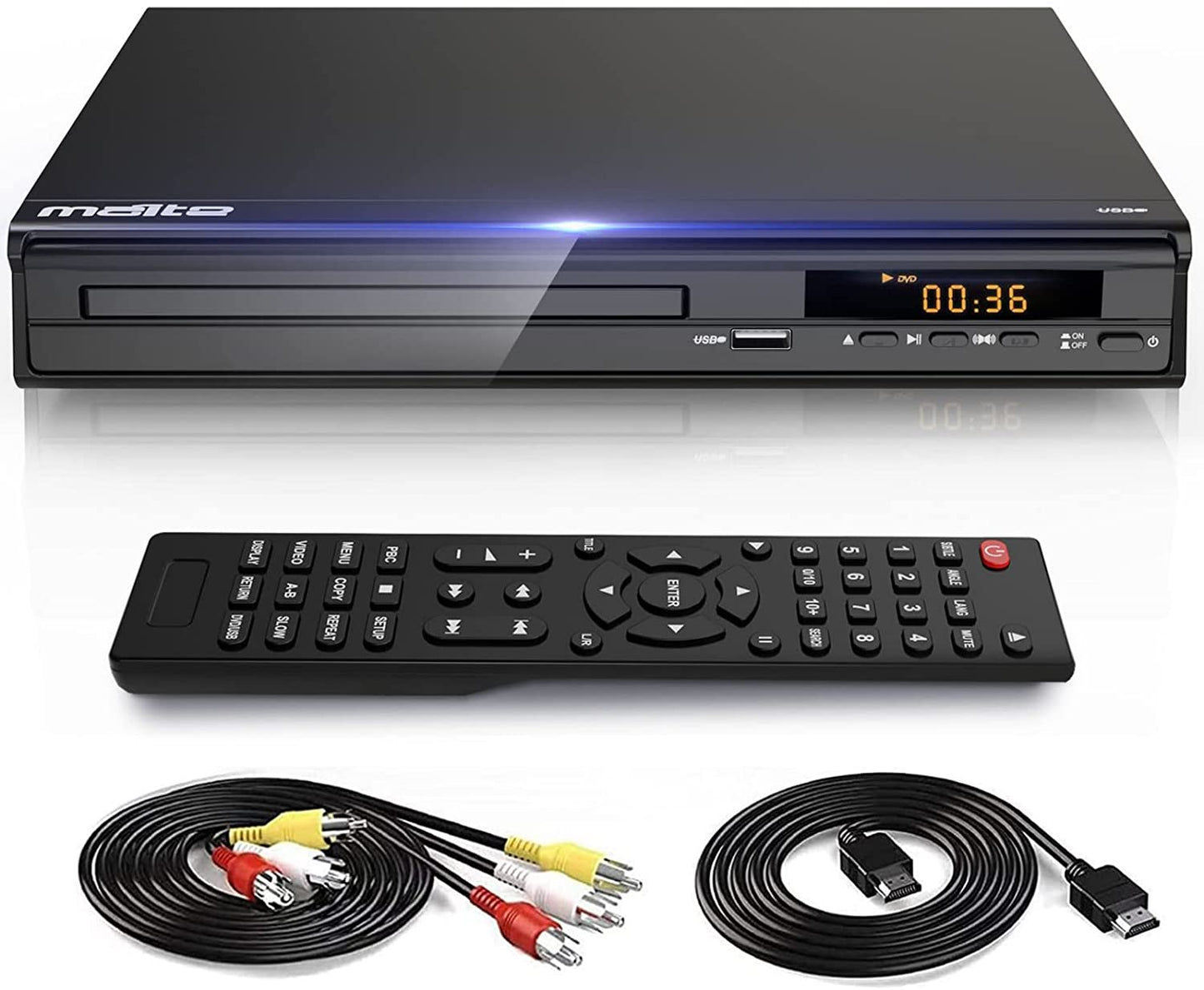 DVD Player with HDMI AV Output, NTSC/PAL System, Mic & USB Input - Includes HDMI/RCA Cables and Remote Control (Batteries Not Included)