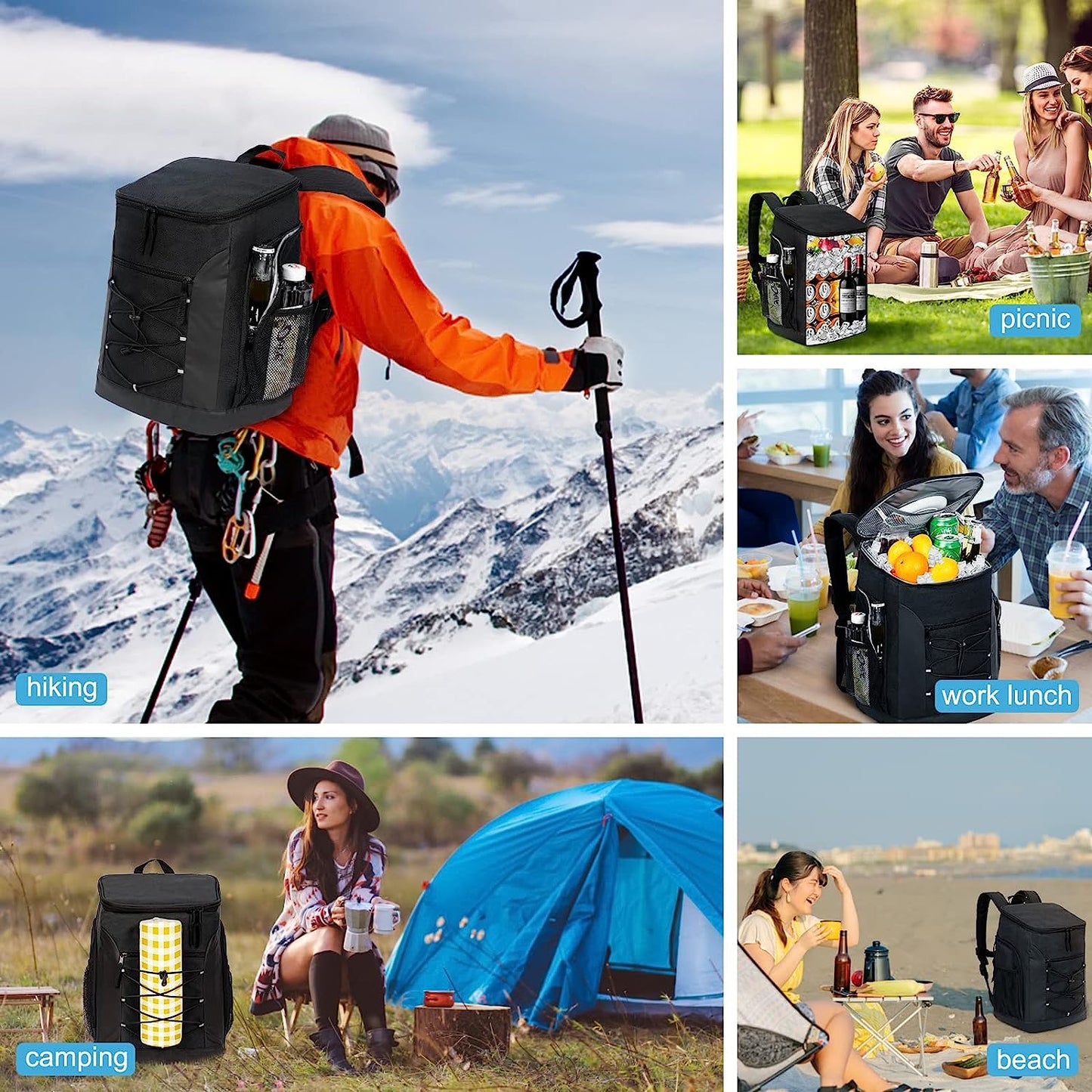 Insulated Leak-Proof Backpack Cooler for Men and Women - Waterproof Soft Cooler Bag for Camping, Hiking, Beach, Picnics, and Fishing - Holds 36/32 Cans
