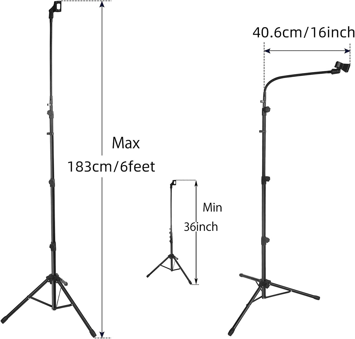 Adjustable Height Tripod Microphone Stand with Gooseneck - Sturdy Mic Stand with Boom Arm, Accompanied by Mic Clips and a 3/8" - 5/8" Adapter for Versatile Use with Most Microphones.