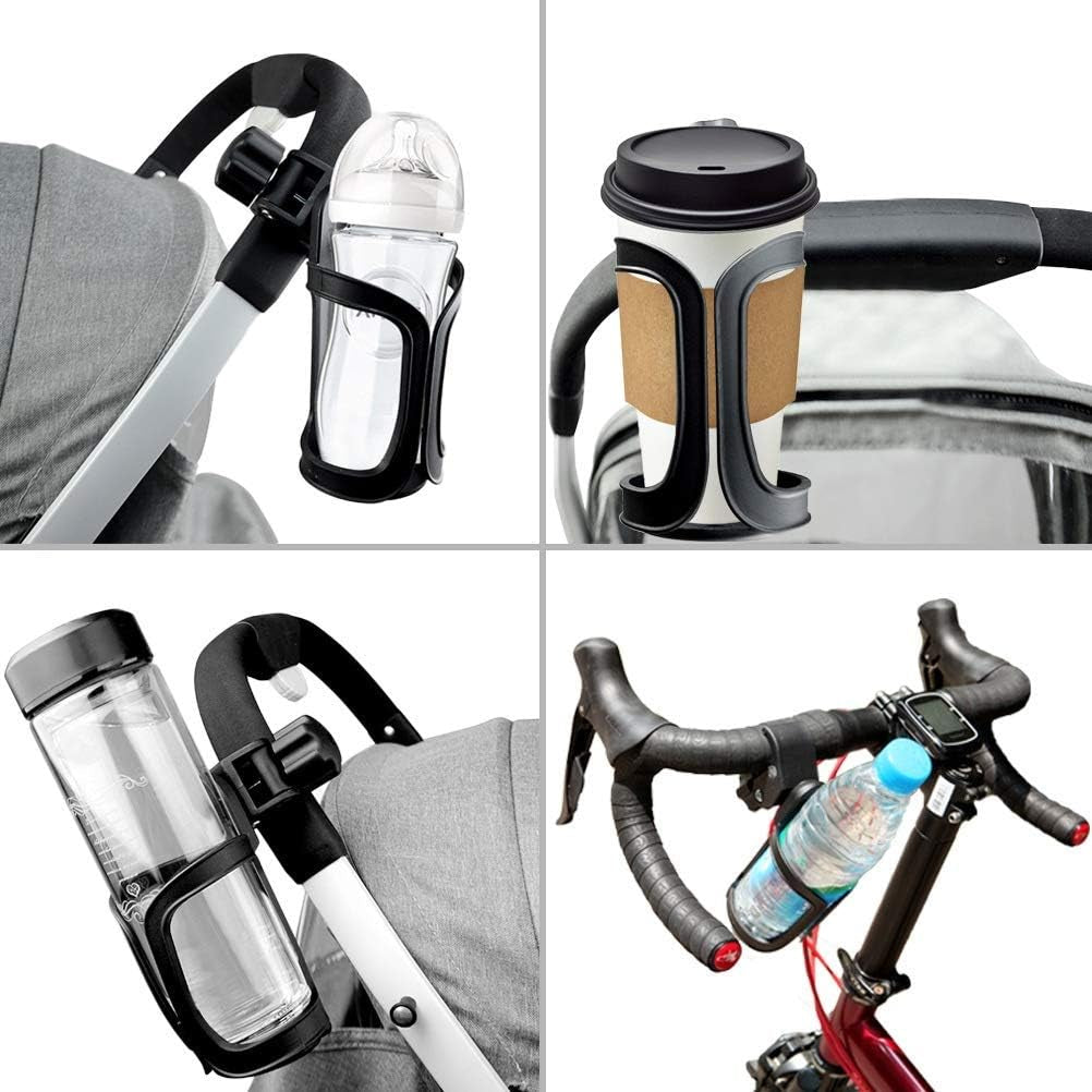 Universal Drink Holder (Two Pack): Designed for Strollers, Wheelchairs, Bikes, Walkers, Trolleys, Golf Carts, and more. Easy to Install and Perfect for Carrying Water Bottles, Coffee Mugs, and other beverages.