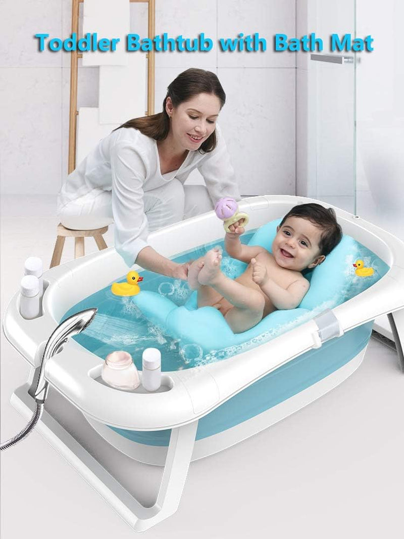 Collapsible Portable Baby Bathtub - Folding Toddler Bath tub Intelligent Temperature with Bath Cushion for Newborn Infant Toddler Baby - Pink