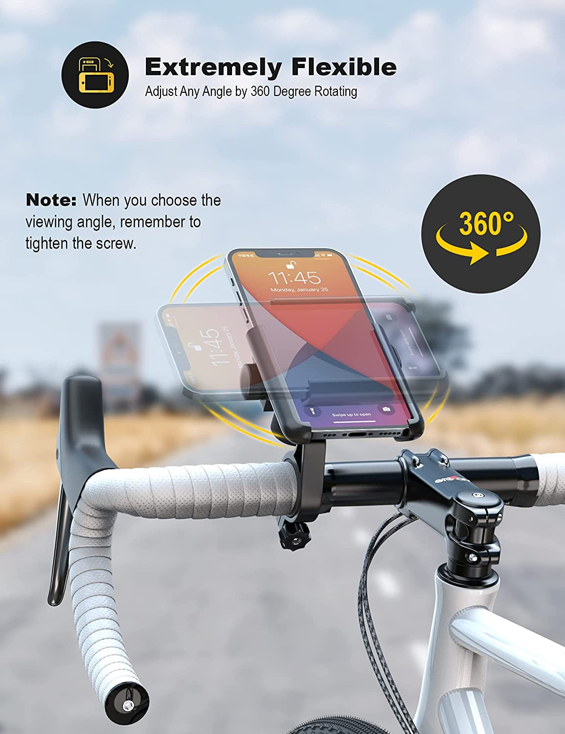  Universal Bike Phone Mount with Quick Release, Anti-Shake Bicycle Phone Holder for Road Bike/MTB/Scooter - 360° Rotation, Suitable for 3.5-7.0 inch Smartphones