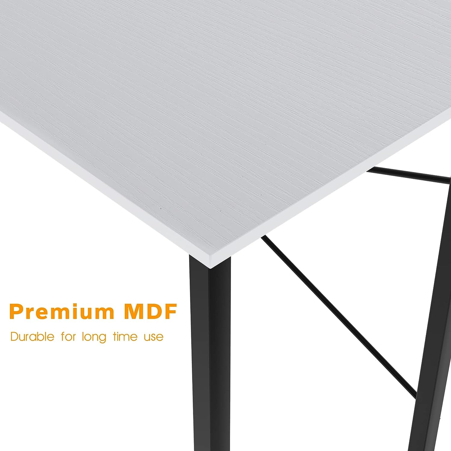 L-Shaped Computer Desk: 49.6 Inch Corner Desk with X-Shaped Metal Frame. Ideal Gaming and Writing Desk for Home Office in White