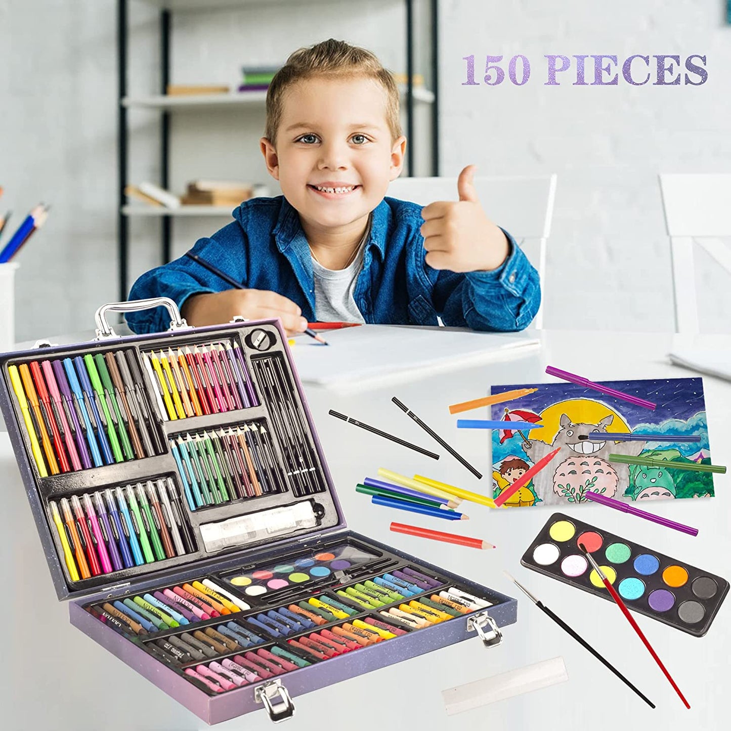 150-Piece Art Bundle with 2 Sketch Books - Complete Colouring and Drawing Kit with Wooden Art Supplies, Coloured Markers, Crayons, and Pencils for Aspiring Artists, Children, Teens, Boys, and Girls 