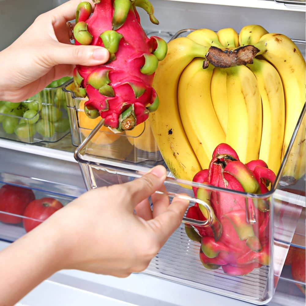 8-Pack Refrigerator Organizer Bins with Lids - Clear Plastic Freezer and Fridge Organizers, Designed for Kitchen, Cabinets, and Pantry Organization; Ideal for Storing Food Items.