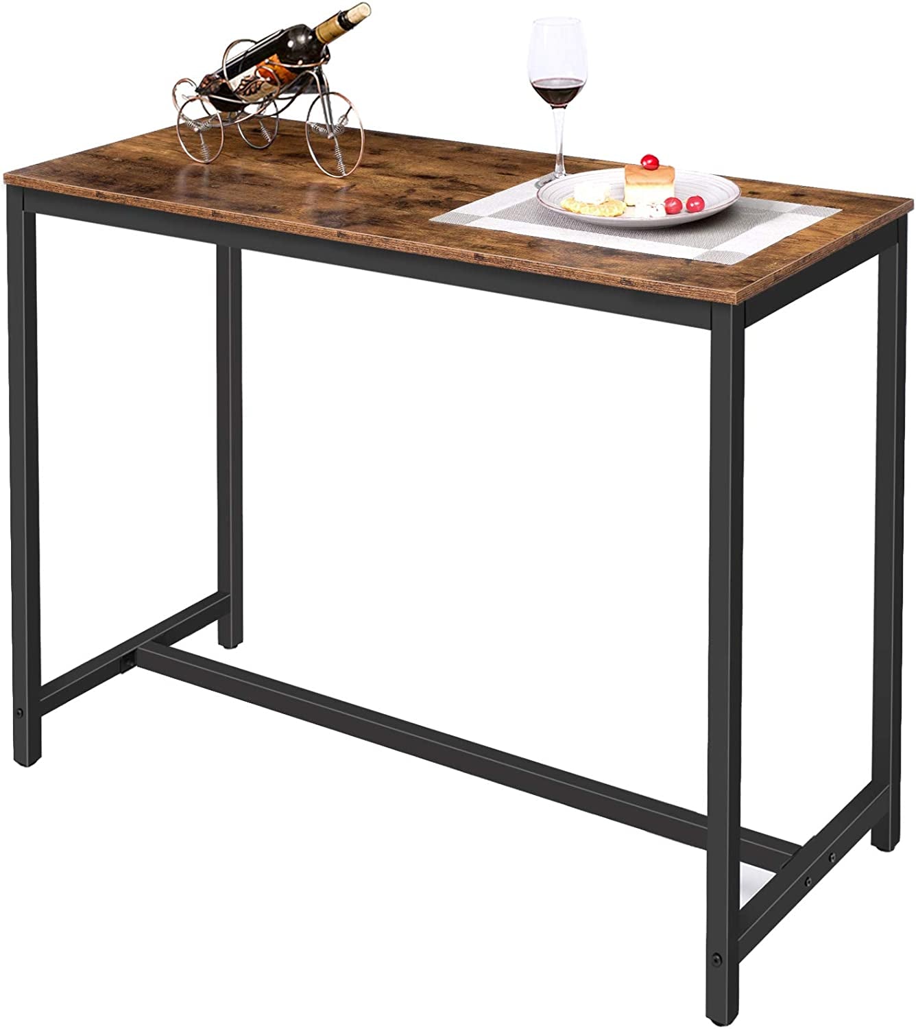 Rectangular Bar Table, 47.2" Pub Table for Living Room, Dining Room, and Kitchen, Adjustable Feet, Sturdy Metal Frame, Industrial Design, Easy Assembly, Rustic Brown Finish