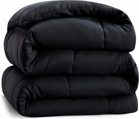 Queen Comforter Duvet Insert in Black - Hypoallergenic, Plush Down Alternative, Machine Washable. Can be used as a Duvet Insert or as a Stand-Alone Comforter for Queen-sized beds.