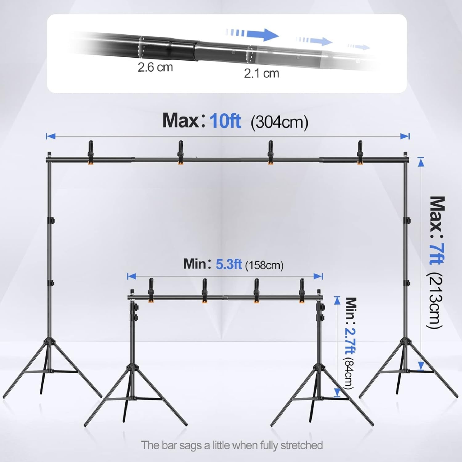 7x10ft/2.1Mx3M Photo Backdrop Stand Kit - Adjustable Background Support System for Video Studio and Photography, Includes 2 Sand Bags and 4 Clamps, Ideal for Parties