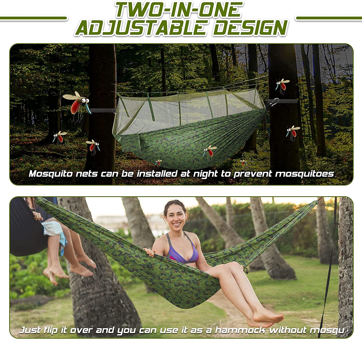Lightweight Camping Hammock with Mosquito Net - Made from Parachute Fabric, Suitable for Indoor and Outdoor Use, including Camping, Hiking, Backpacking, and Backyard Relaxation.