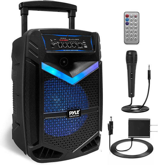 Bluetooth PA Speaker System: 1200W Rechargeable Outdoor Speaker with 15” Subwoofer, 1” Tweeter, and Recording Function. Includes Mic Input, Party Lights, USB/SD Radio. Model: PPHP1542B.