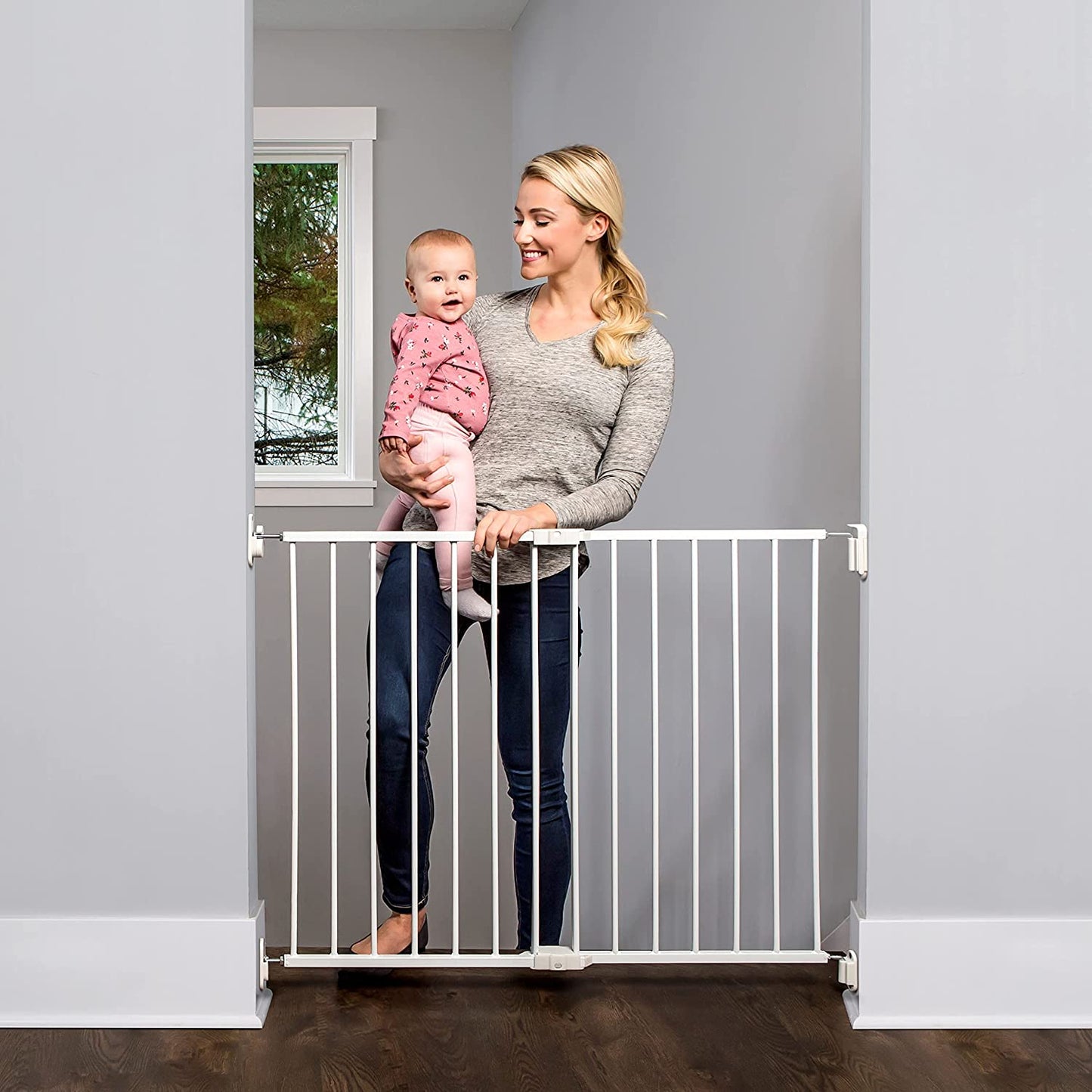 2 in 1 Extra Wide Stairway and Hallway Safety Gate with Mounting Kit - White