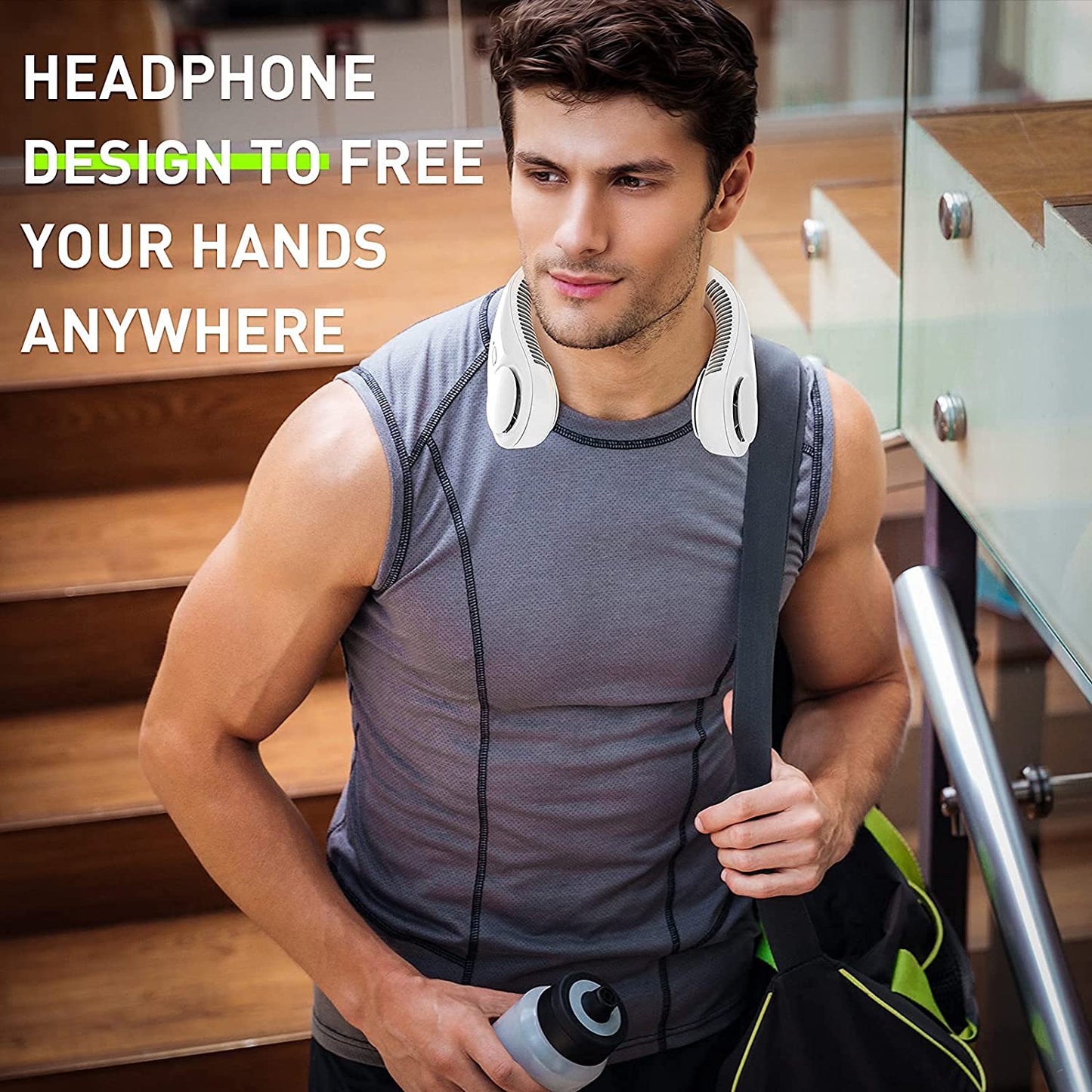 Hands-Free Bladeless Portable Neck Fan - Battery Operated, Wearable Personal Fan - Rechargeable with 4000mAh Battery - Equipped with 3 Speeds, 3 Turbo Motors, and 79 Air Outlets for 360° Cooling - USB Powered Hanging Fans - Color: White.