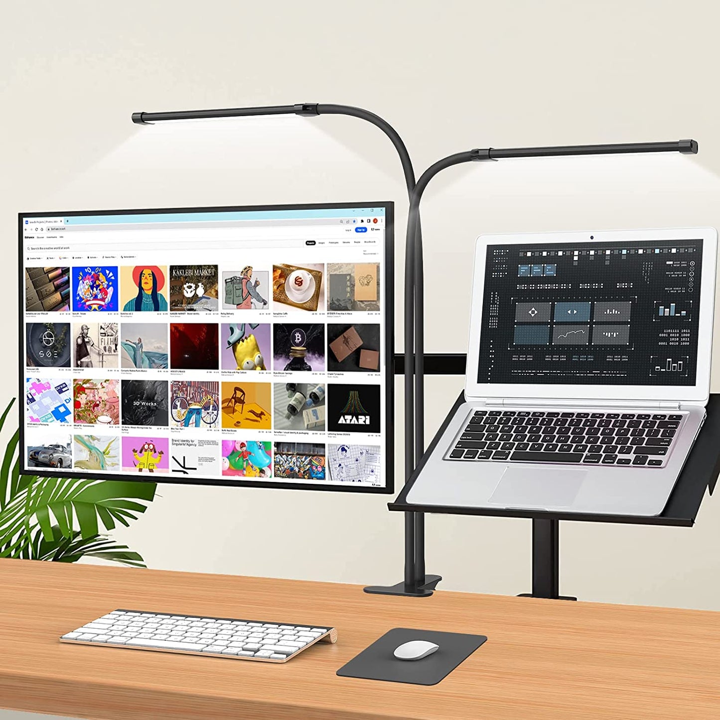 Clamp Desk Lamp with 2 LED Tubes for Home Office, Flexible Gooseneck Reading Light, Clip-on LED Book Light for Bedroom, Table, Headboard, College Dorm, and More - Black
