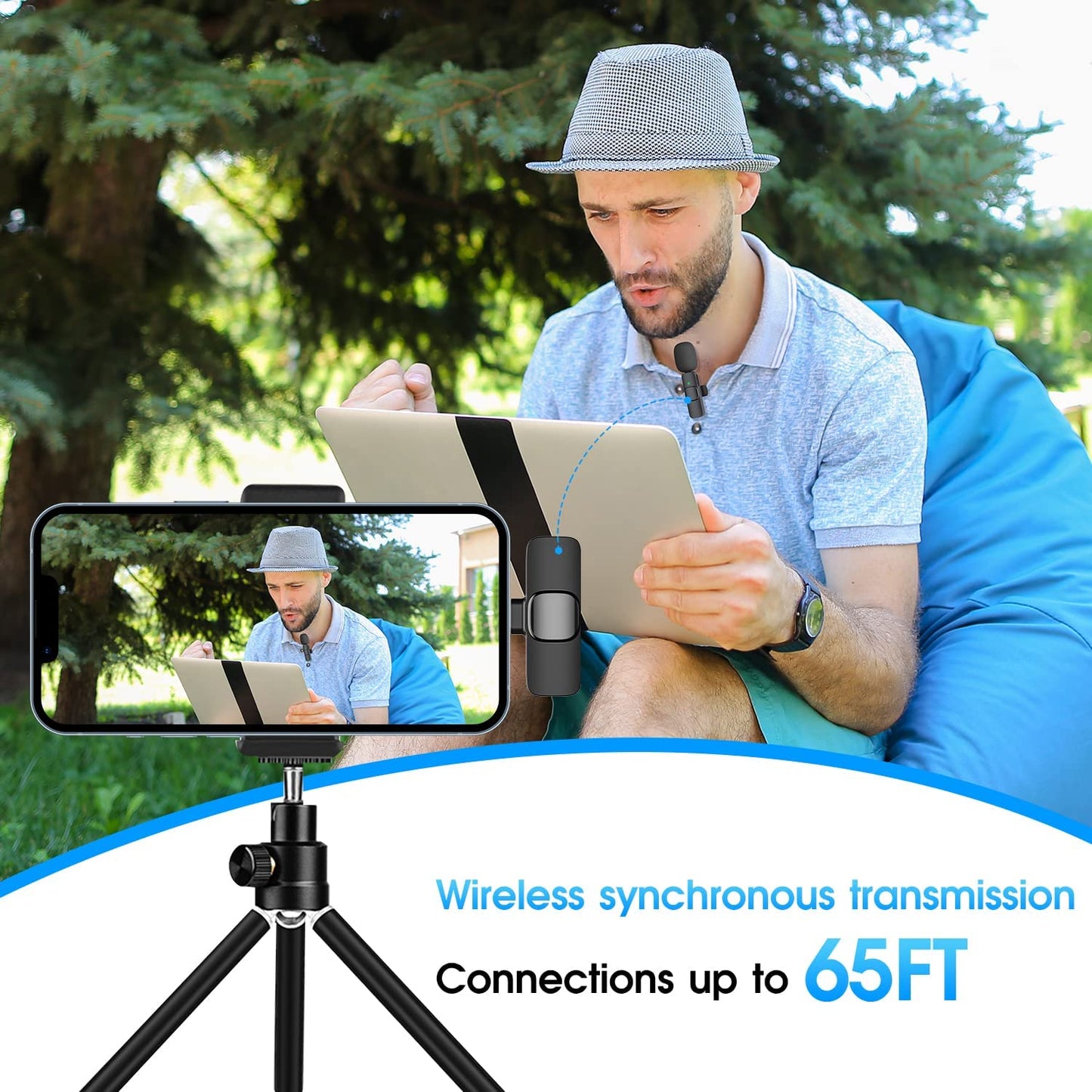Professional Wireless Lavalier Microphone for iPhone and iPad - Plug-and-Play 2.4G Technology with Ultra-Low Delay and Built-In Noise Reduction Chip. Ideal for Video Recording, Interviews, Podcasting, Vlogging, and YouTube Content Creation.