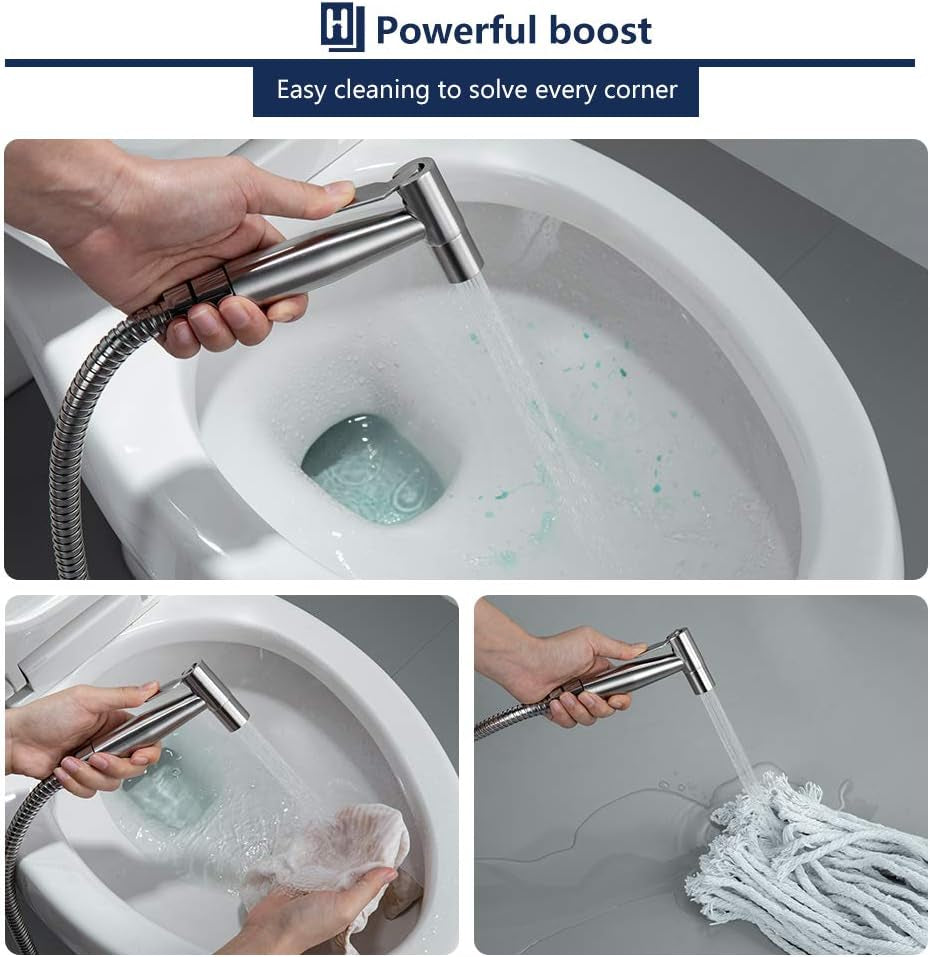 Brushed Nickel Handheld Bidet Sprayer Kit for Toilet - Wall Mounted or Holder Hook Installation, Ideal for Cloth Diaper Spraying, Includes Complete Accessories.