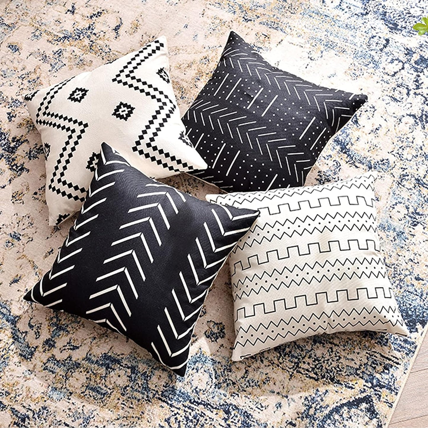 Pack of 4 Throw Pillow Covers, each measuring 18x18 inches: Made from a Linen Cotton Blended Fabric featuring Modern Geometric Patterns. These Decorative Sofa Square Cushion Cases enhance your decor with style.