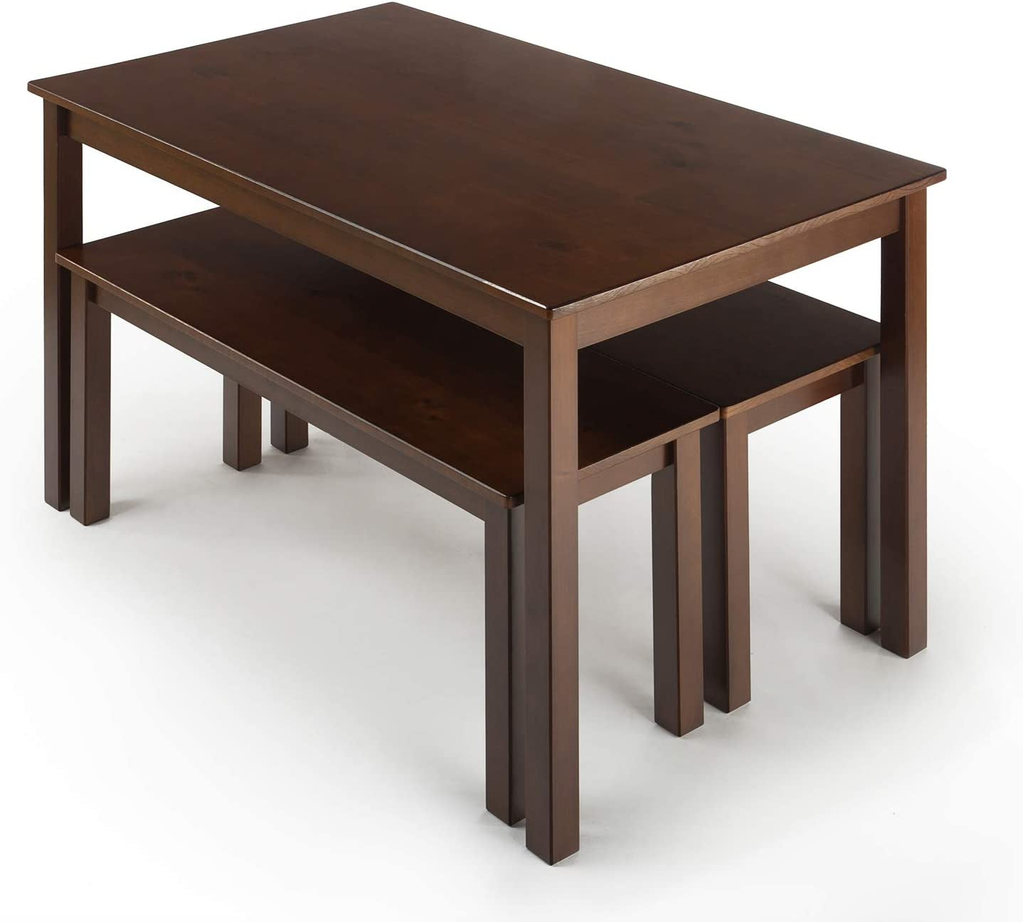 Espresso Wood Dining Table Set with Two Benches - 3 Piece Set