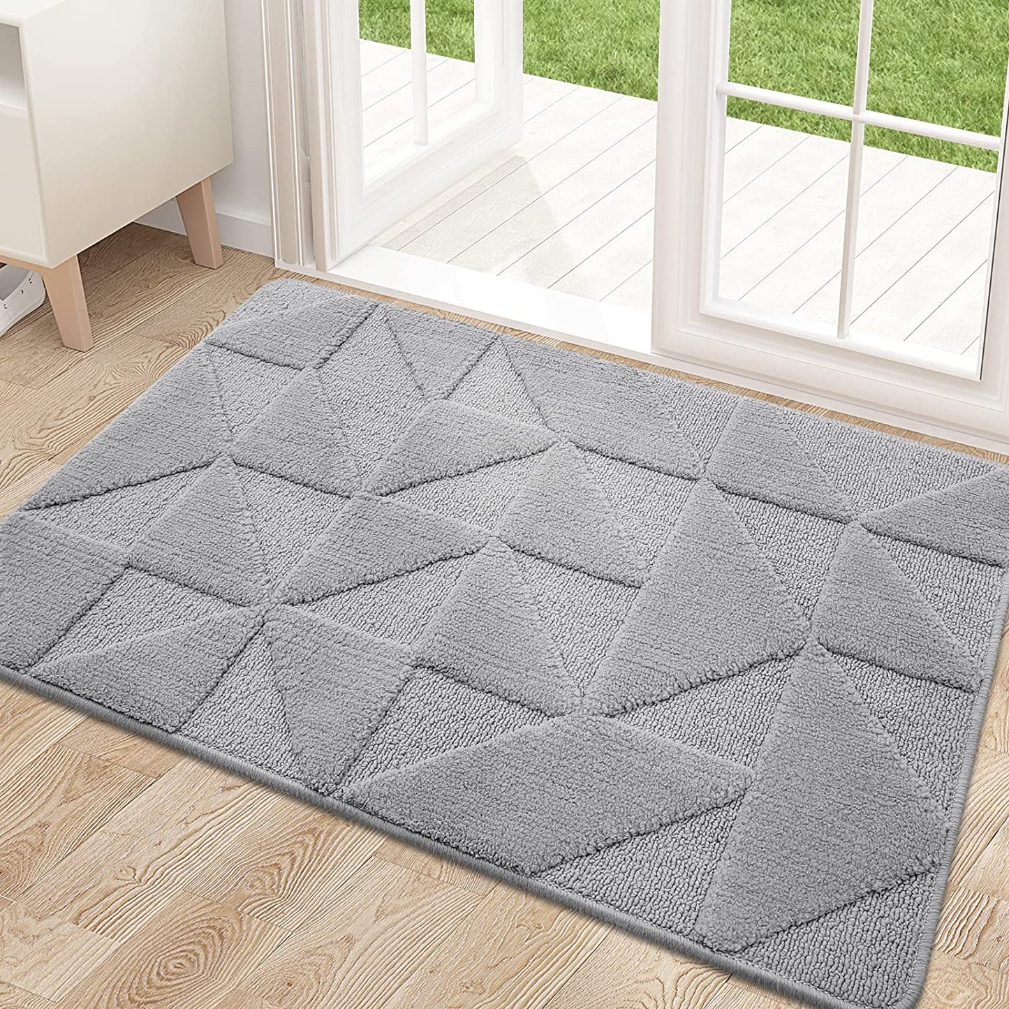 Indoor Door Mat - 20" x 32" - Non-Slip Absorbent Entrance Mat - Washable Low-Profile Front and Back Door Mat for Entryway - Grey