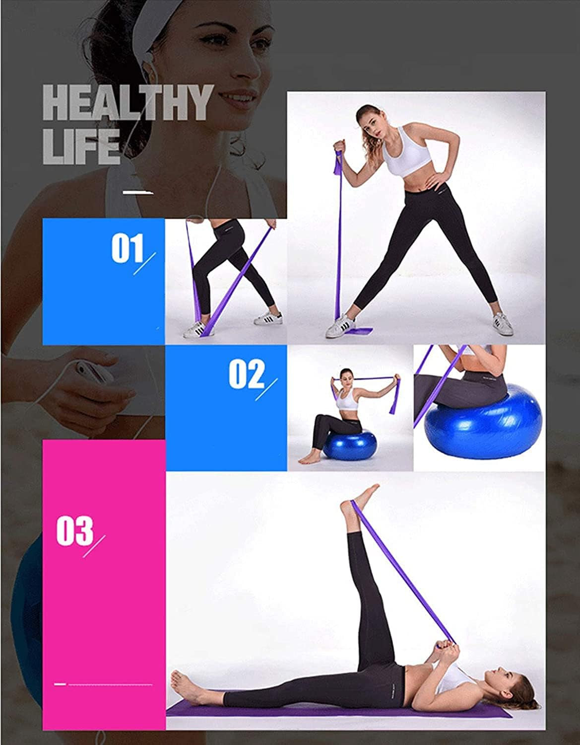 Anti-Burst Peanut Ball for Stability - Sized at 45x90cm, Ideal for Physical Therapy, Fitness, Exercise, and Birthing. Includes Resistance Bands and an Air Pump.