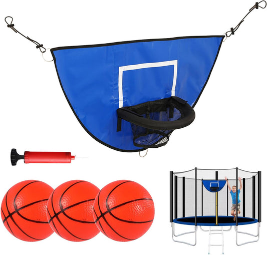Durable Trampoline Basketball Attachment with Breakaway Rim, Waterproof Design, and Inclusive Mini Balls and Pump - Perfect for Indoor and Outdoor Use by Kids and Teens