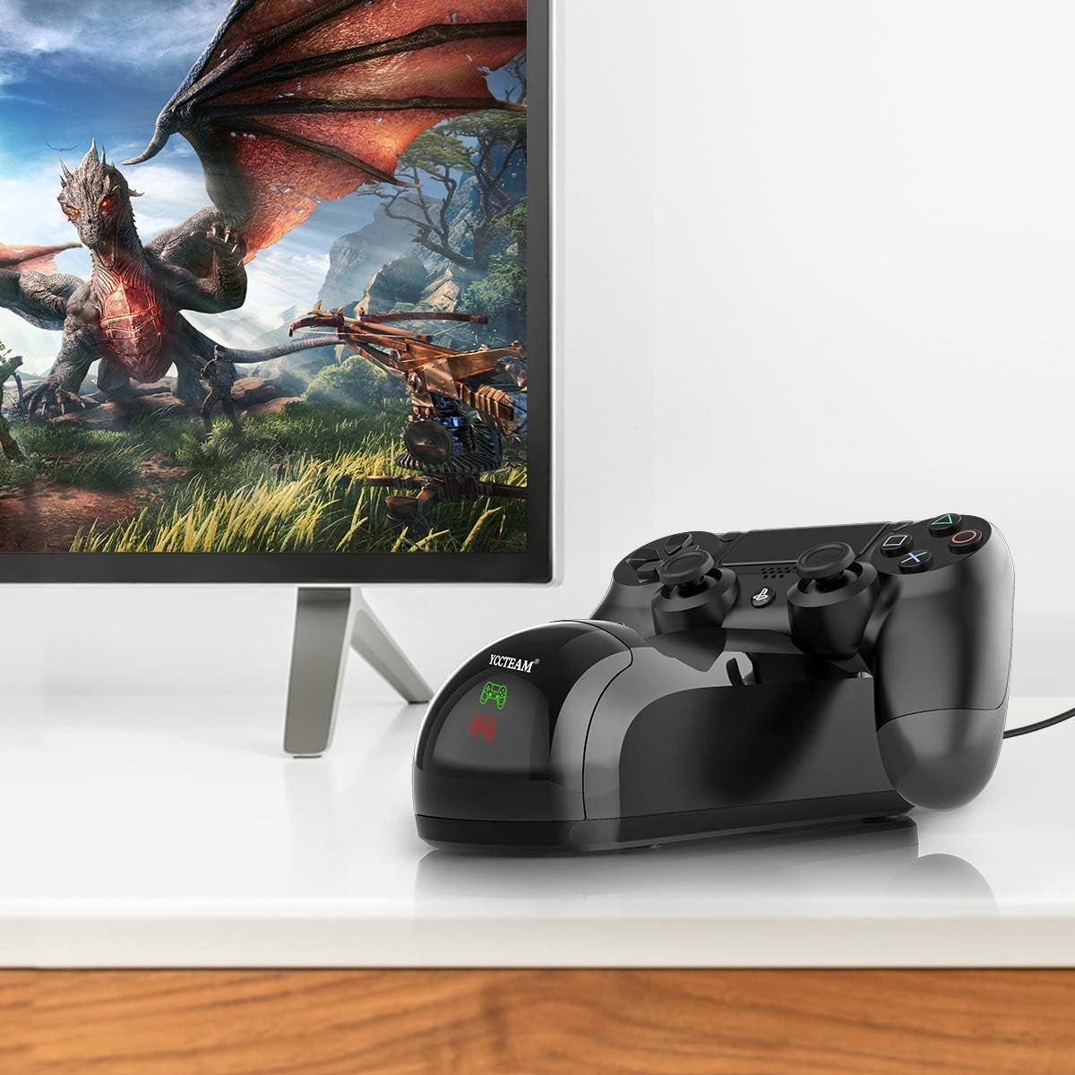 PS4 Controller Charger - Fast Charging Docking Station Stand for Sony PS4, PS4 Slim, and PS4 Pro Wireless Controllers - Equipped with LED Indicator and Built-in IC Protection Chip.