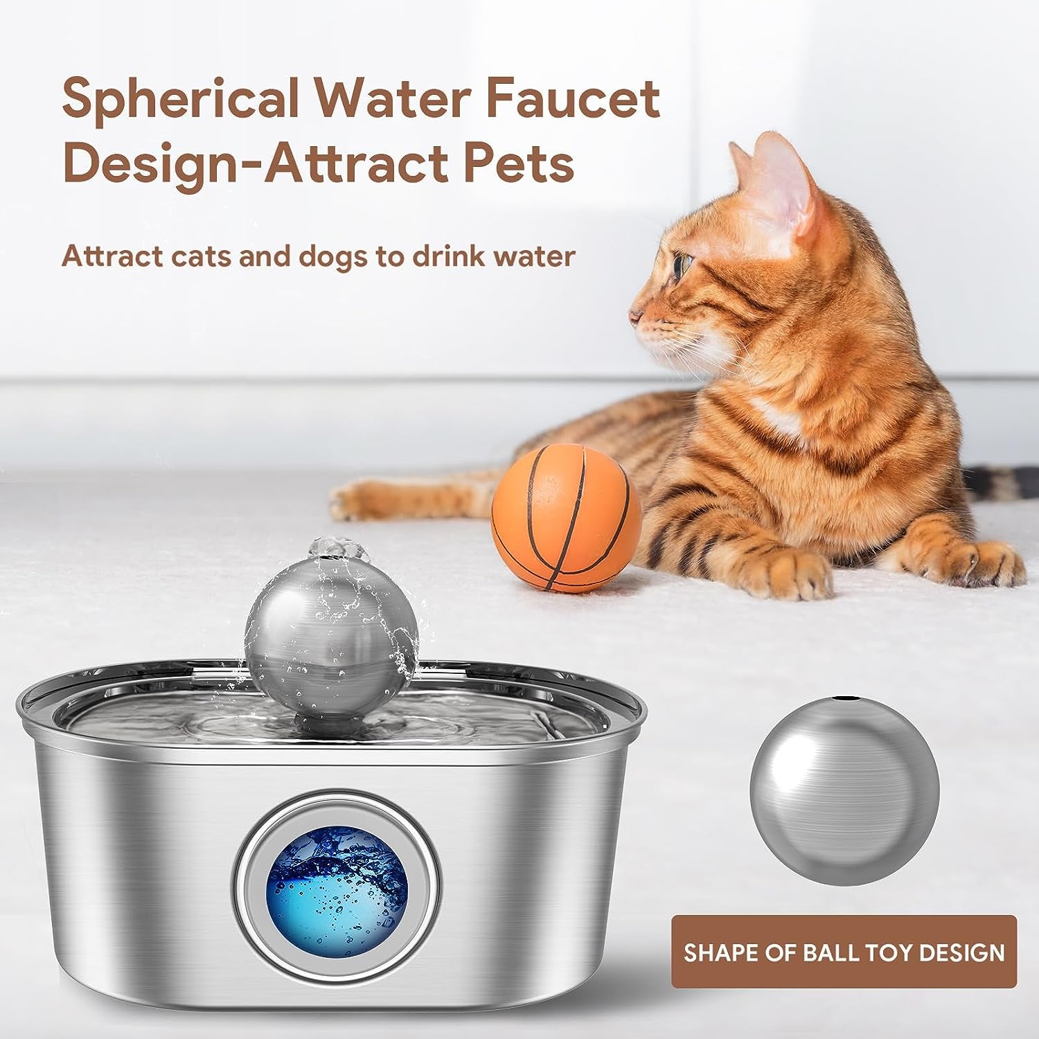 Stainless Steel Cat Water Fountain - 3.2L/108oz Automatic Pet Water Fountain - Water Level Window with LED Light - Quiet Pump - Dishwasher Safe Design - Suitable for Multiple Pets, Dog Water Dispenser