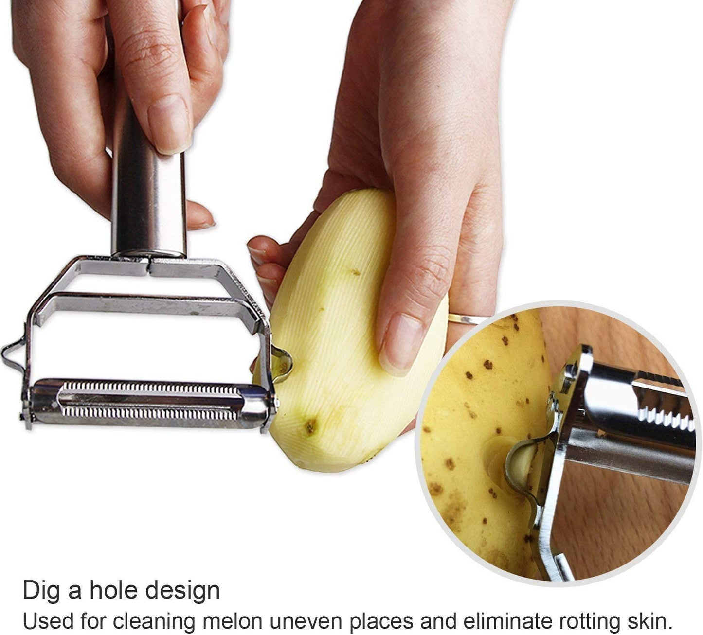 Stainless Steel Julienne Peeler - Double-Sided Blade Vegetable Cutter and Fruit Slicer with Dual Blade, Multifunctional Potato Peeler.