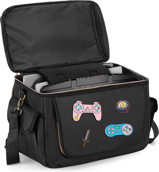Protective Travel Carry Case Storage: Gaming Console Bag Compatible with PS5, PS4, Xbox One. Features Patented Design. Includes Compartments for Controllers, 15.6" Laptop, Monitor, Headsets, Gaming Discs, Charger, and More Gaming Accessories.