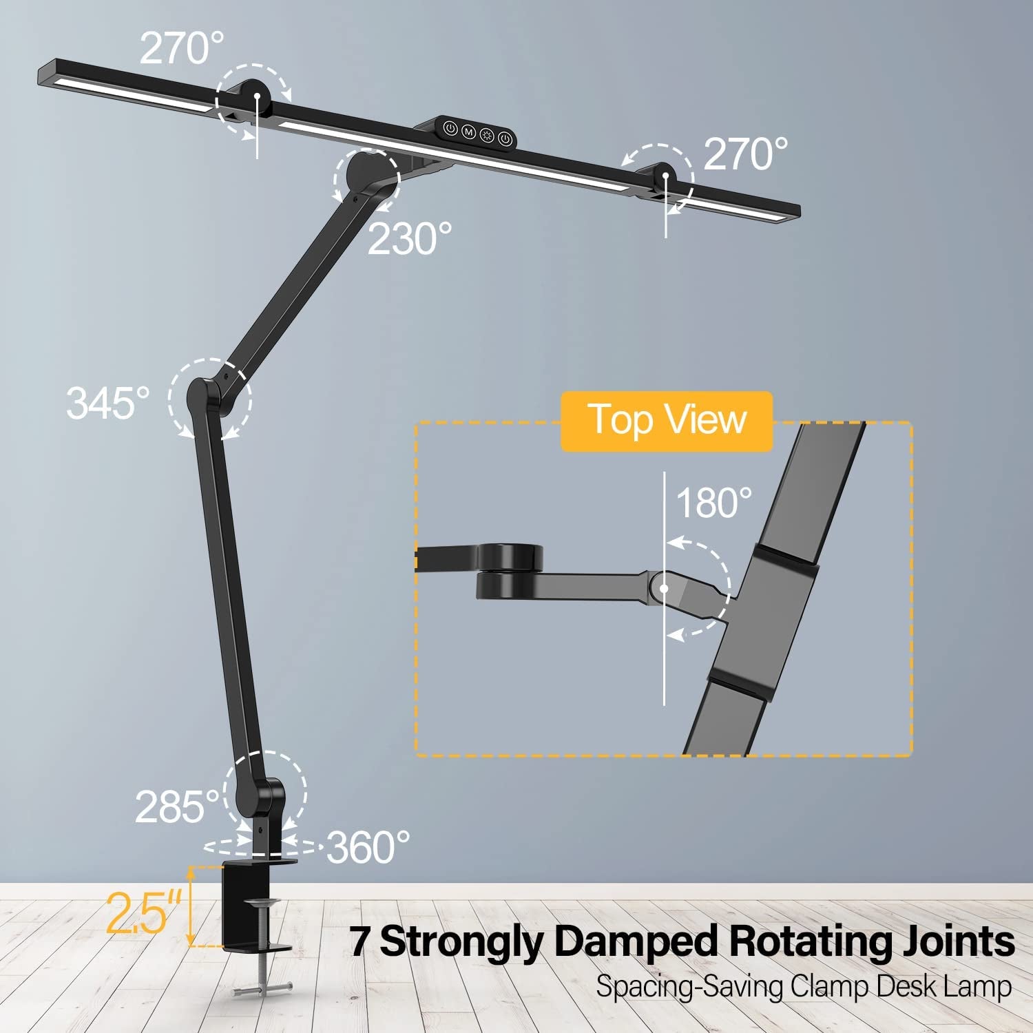 Architect Desk Lamp: LED Desk Lamp with Clamp for Home Office, Featuring Atmosphere Lighting, 24W Ultra Bright Auto Dimming, Stepless Dimming, and Tempering LED Table Light