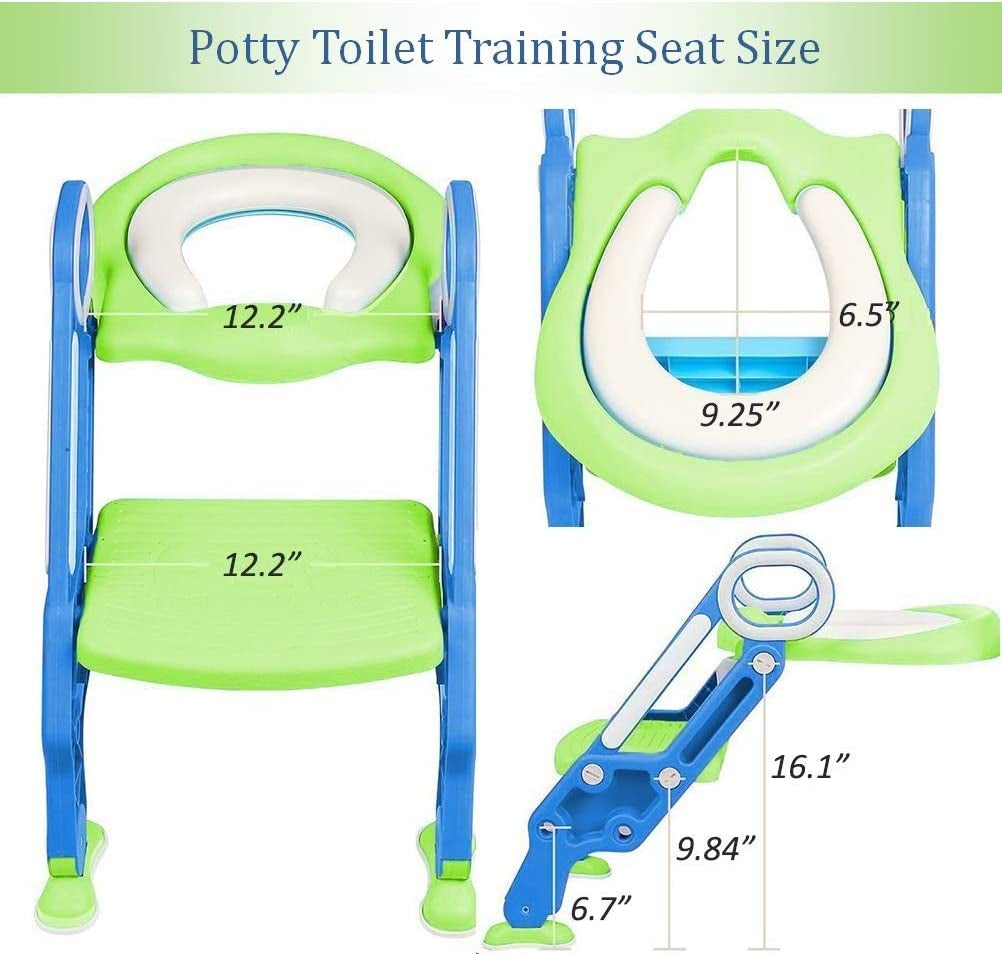 Kids Potty Training Seat with Step Stool - Soft Cushion, Sturdy Steps - Blue Green - Boys and Girls.