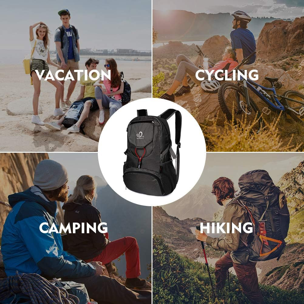 Hiking Backpack Lightweight Packable Hiking Daypack for Outdoor Traveling Cycling Camping (Black)