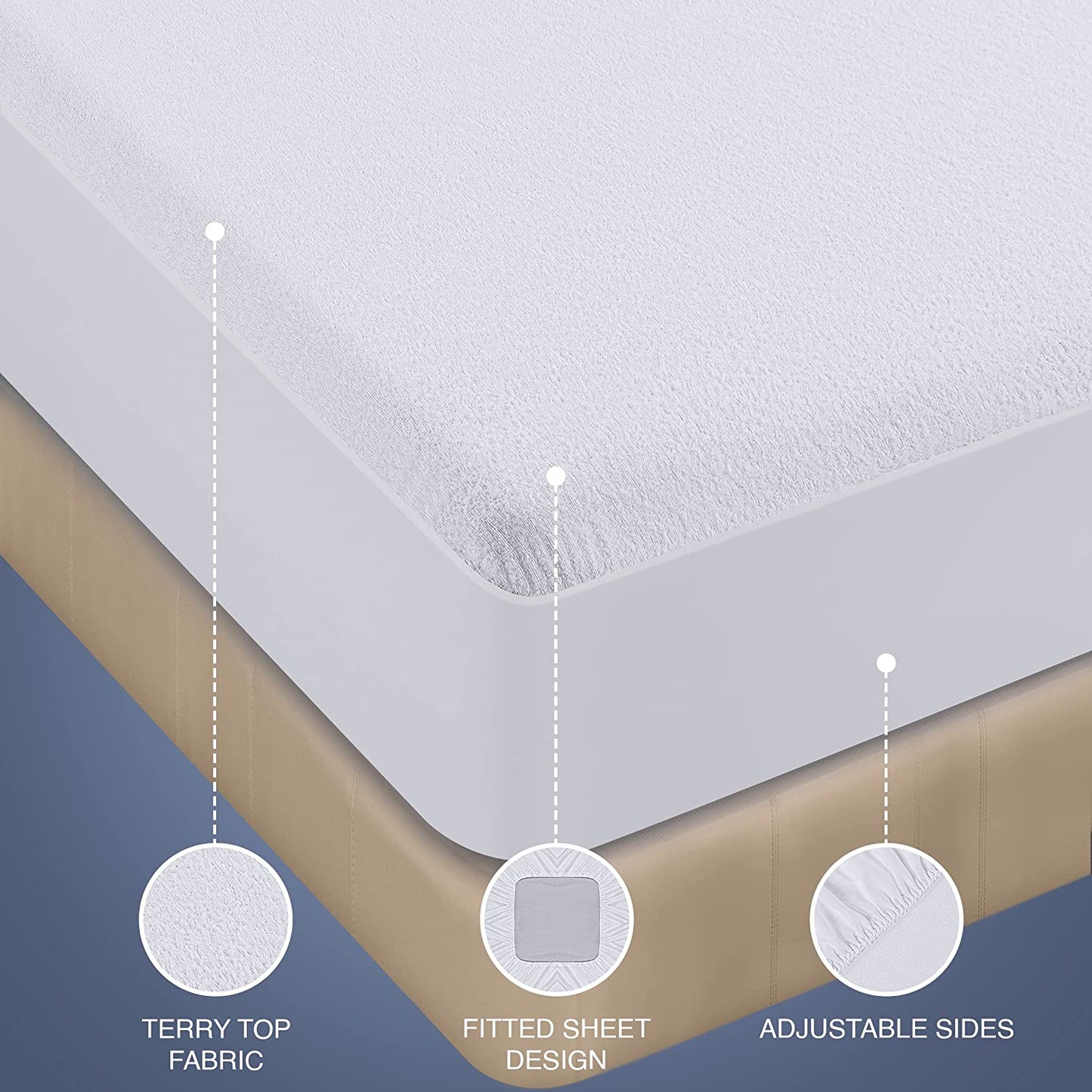 Waterproof Terry Top Mattress Protector Twin 200 GSM, Mattress Cover, Breathable, Fitted Style with Stretchable Pockets
