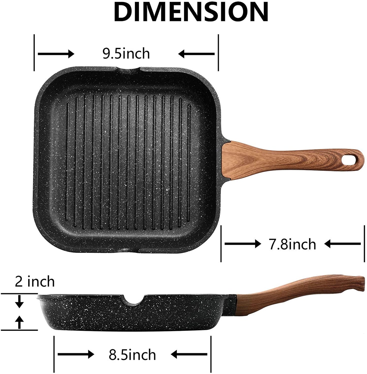 9.5 Inch Nonstick Grill Pan with Lid for Stove Tops, Induction Compatible, PFOA & PTFEs Free