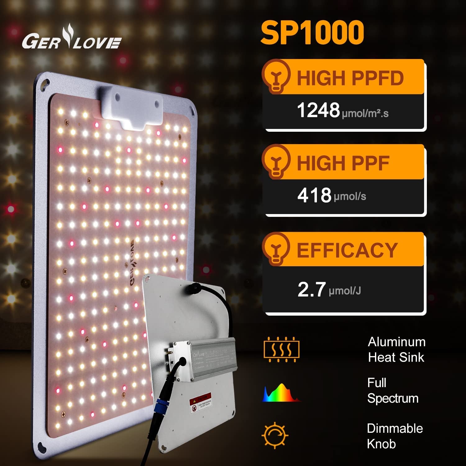 1000W Full Spectrum LED Grow Light with Thermometer Humidity Monitor for Indoor Plants - Sunlike Growing Lamps for Hydroponic Seedling Veg and Greenhouse Flower, 3x3ft Coverage