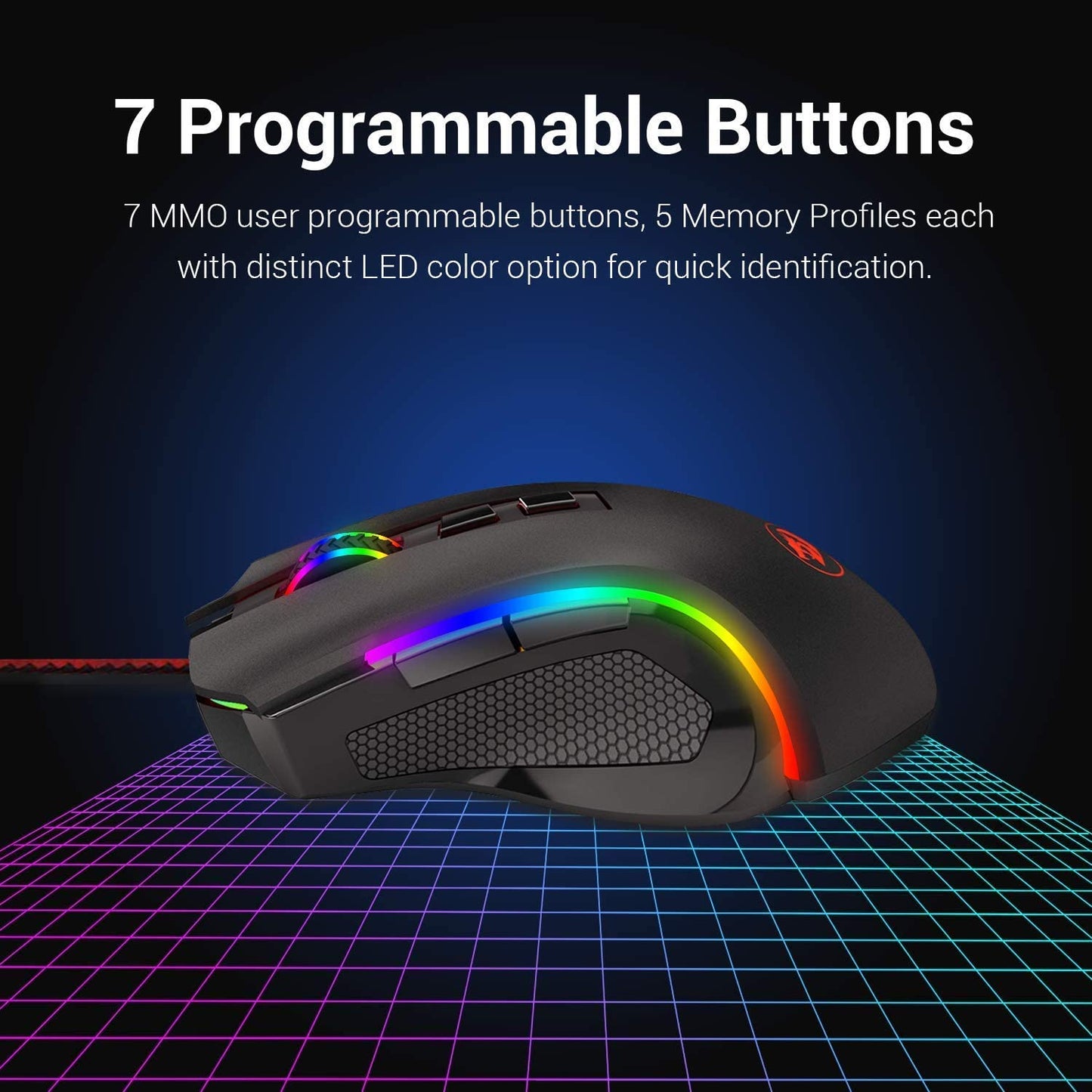 Wired Gaming Mouse: Ergonomic Design with RGB Spectrum Backlit and 7 Backlight Modes, Programmable Buttons, and Adjustable DPI up to 7200 - Perfect for Windows PC Gamers in Black.