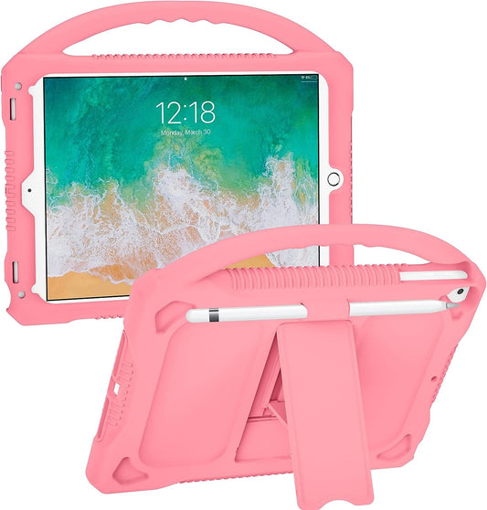 Kid-Friendly Case for iPad 6th/5th Generation - High-Quality Silicone Cover designed for iPad 9.7 inch 2018/2017, including iPad Air/Air 2; Features Built-in Stand and Handle for Easy Handling, Available in Pink Color