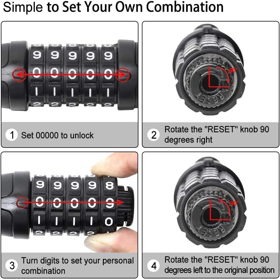 High Security 4 Feet Bicycle Lock with 5-Digit Combination, Heavy Duty Anti-Theft Cable Lock for Mountain Bikes, Including Mounting Bracket