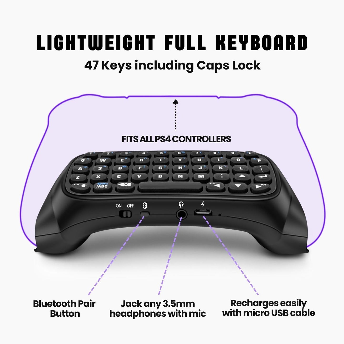 PS4 Chatpad - Compact Design QWERTY Keyboard Attachment for PS4 Controllers. Ultimate Gamepad Keyboard for Playstation 4, compatible with PS4, PS4 Slim, and PS4 Pro.