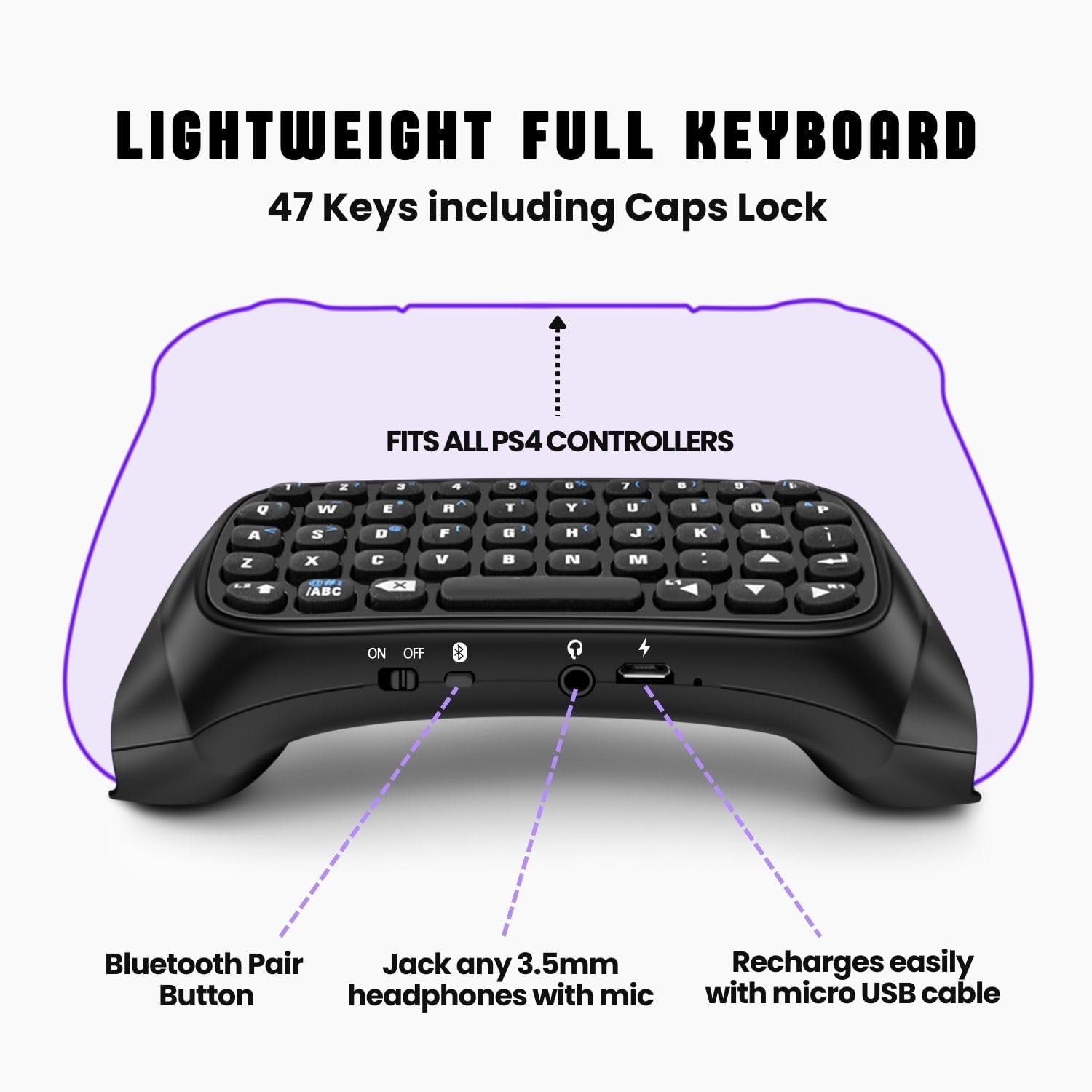 PS4 Chatpad - Compact Design QWERTY Keyboard Attachment for PS4 Controllers. Ultimate Gamepad Keyboard for Playstation 4, compatible with PS4, PS4 Slim, and PS4 Pro.