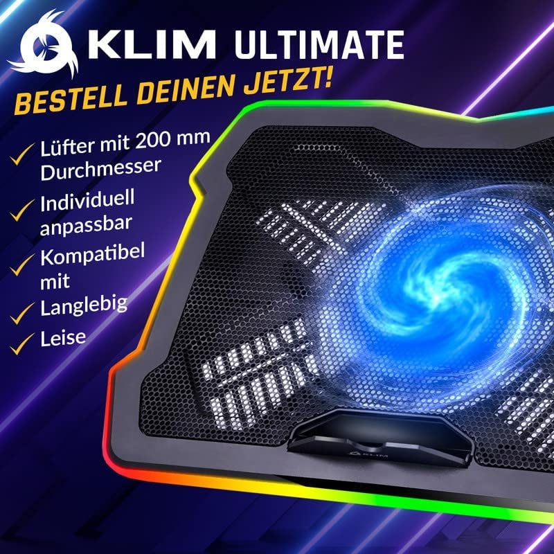 Ultimate + RGB Laptop Cooling Pad with LED Rim + Gaming Laptop Cooler + USB Powered Fan + Very Stable and Silent Laptop Stand + Compatible up to 17" + PC Mac PS5 PS4 Xbox One