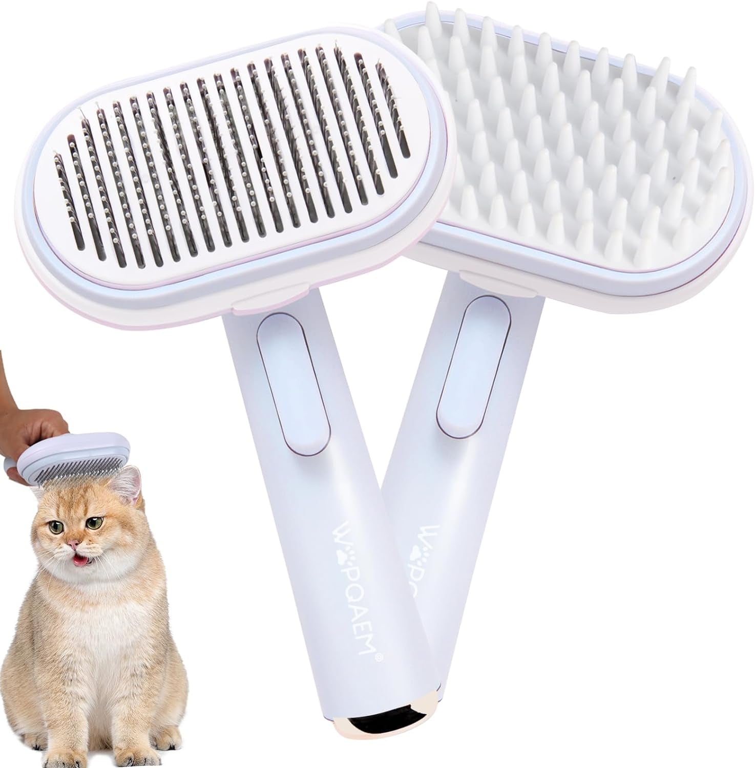 Dual-Purpose Pet Grooming Tool for Cats and Dogs - Efficiently Removes Mats, Tangles, and Loose Fur - Suitable for Long or Short Haired Pets - Self Cleaning Feature - Blue