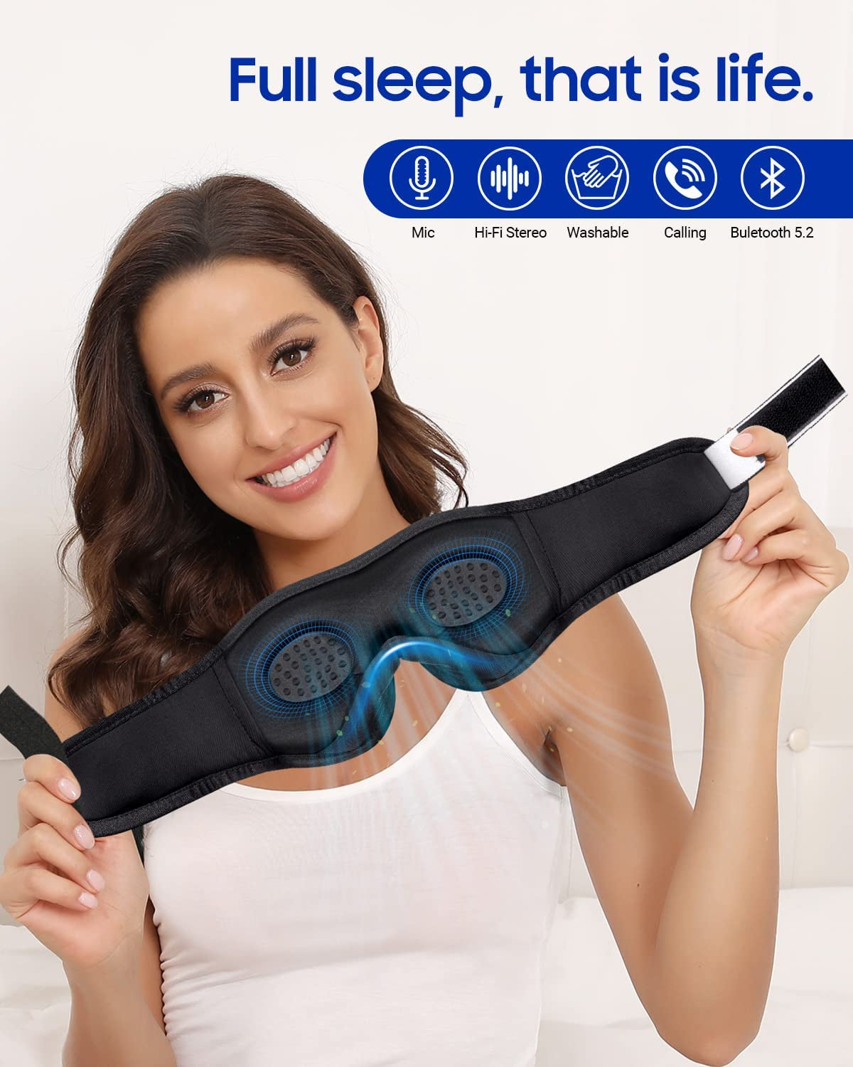 3D Sleep Mask Headphones, Bluetooth Sleeping Eye Masks, Ultra-Thin HD Stereo Speakers Wireless Sleep Headphones for Yoga, Insomnia, Over-Ear Earbuds, Cool Tech Gadget Gifts for Women in Dark Blue