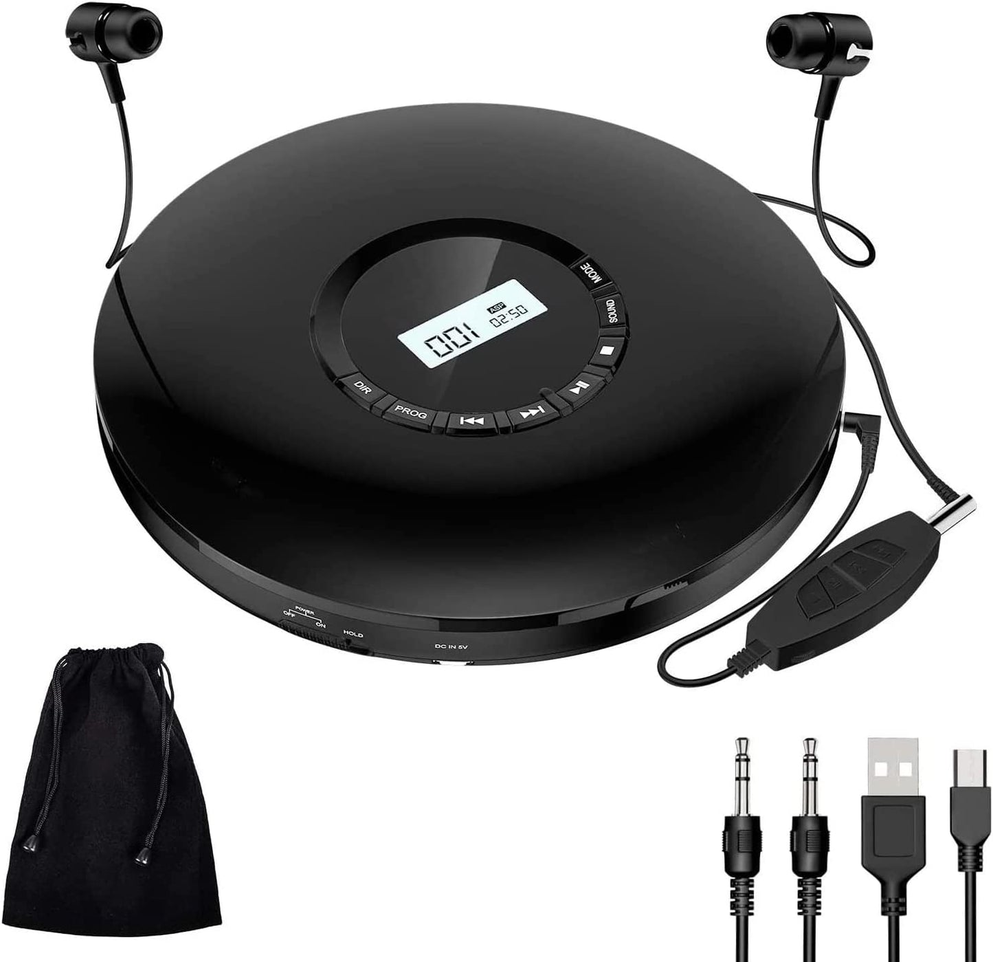 Portable Rechargeable CD Player - Gueray CD Walkman with 1400mAh Battery, Headphones Jack, and LCD Display. Comes with a USB Supply for CD Music Disc Playback.